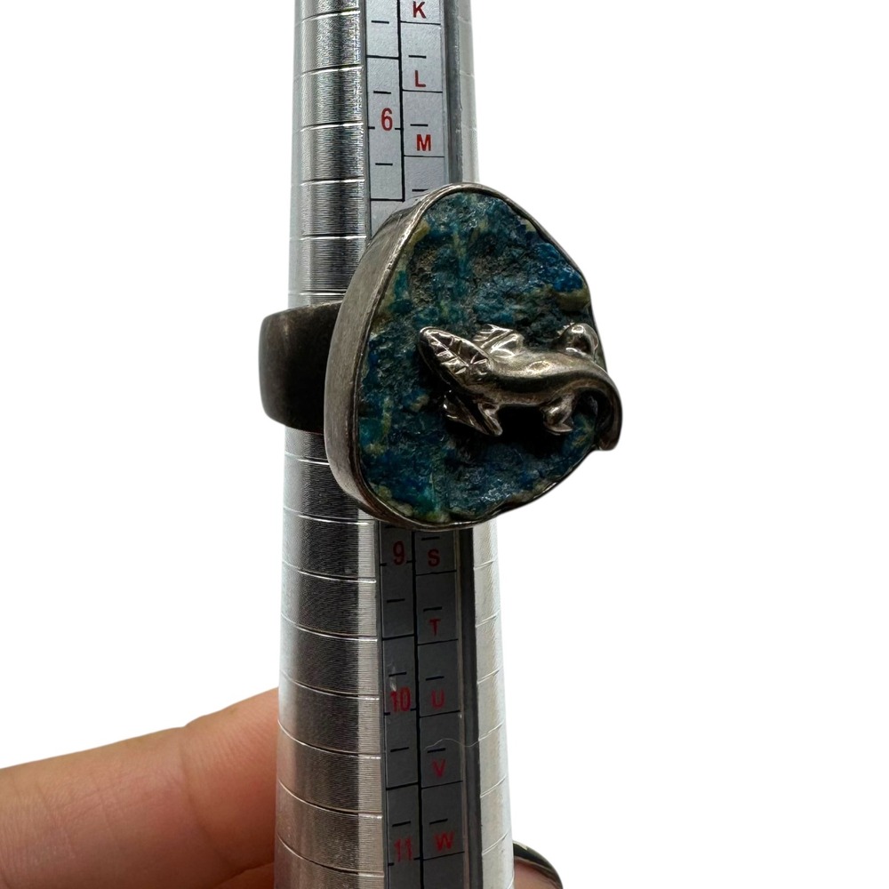 Sterling Silver Lizard Turquoise Gemstone Statement Ring Southwest Style XL D14Q